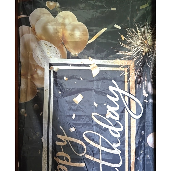 NEW Black Gold Happy Birthday Door Banner Backdrop Decoration Photo Grommet - Picture 2 of 8